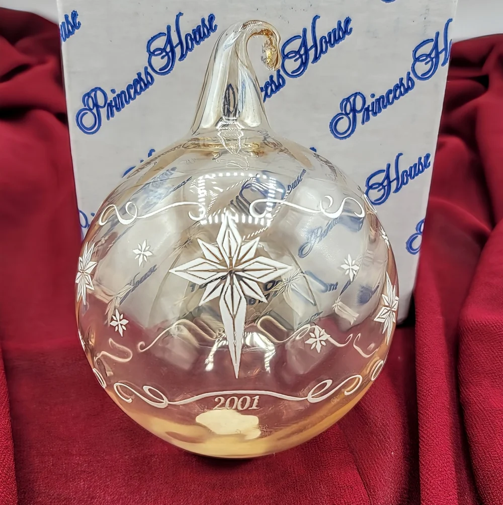 Princess House 2001 Crystal Ornament Etched Star Swirl Design w/ Box USA Vintage